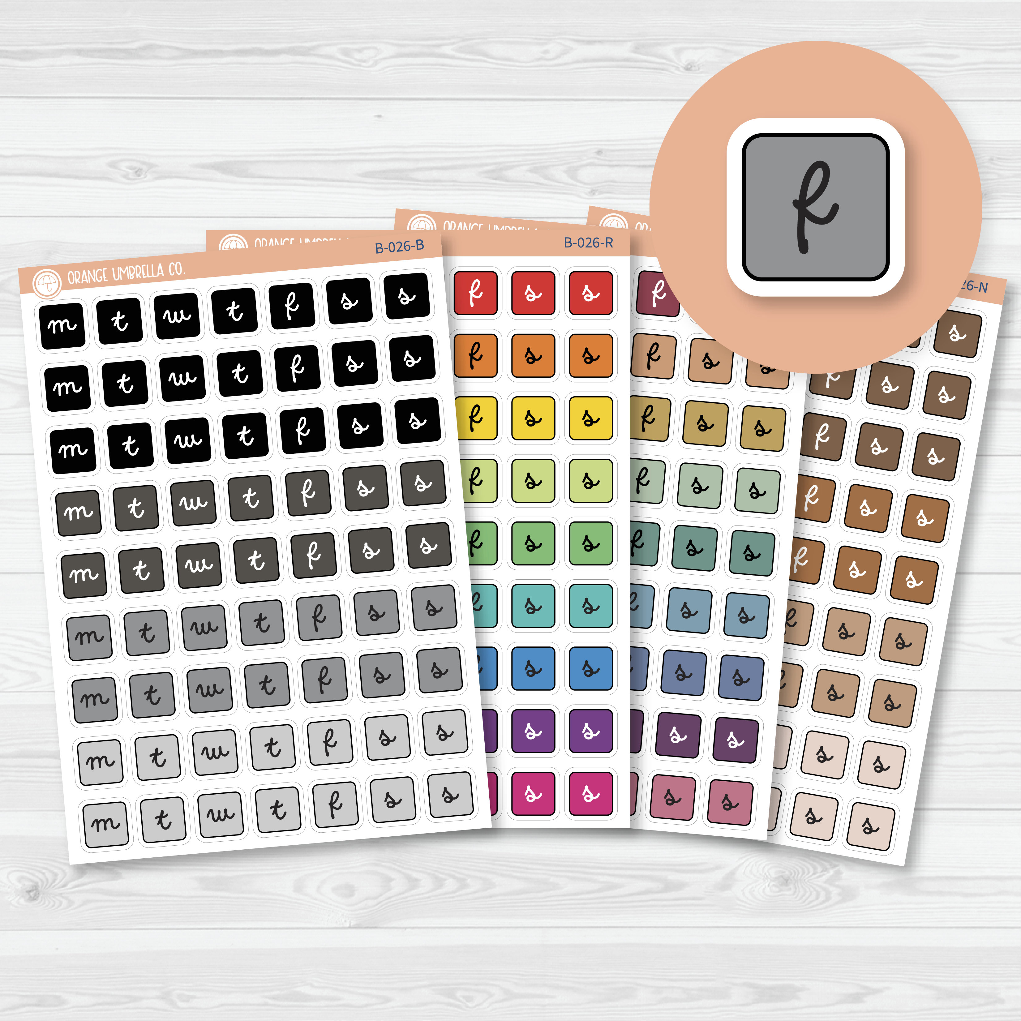CLEARANCE | Weekday Letter Cover Planner Stickers | Square F16 Script | B-026