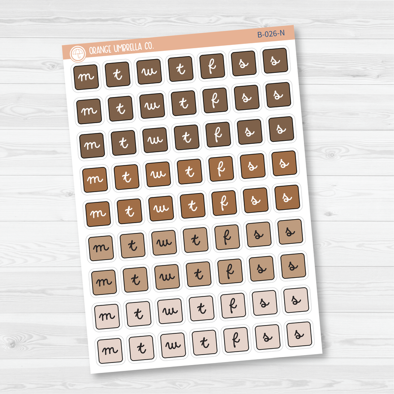 Weekday Letter Cover Planner Stickers | Square F16 Script | B-026