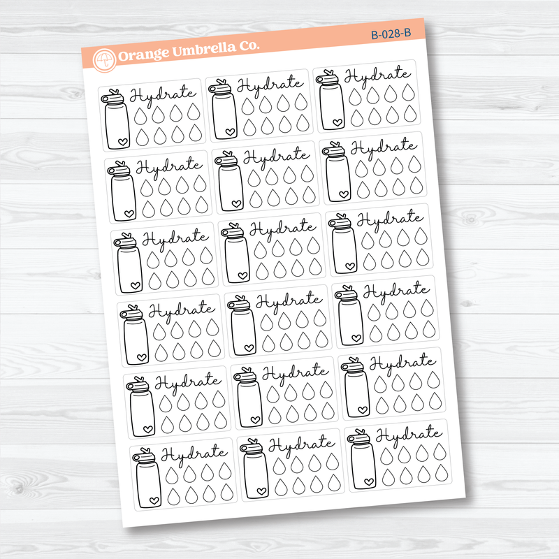 Hydrate/Water - Half Box Tracker Planner Stickers | B-028
