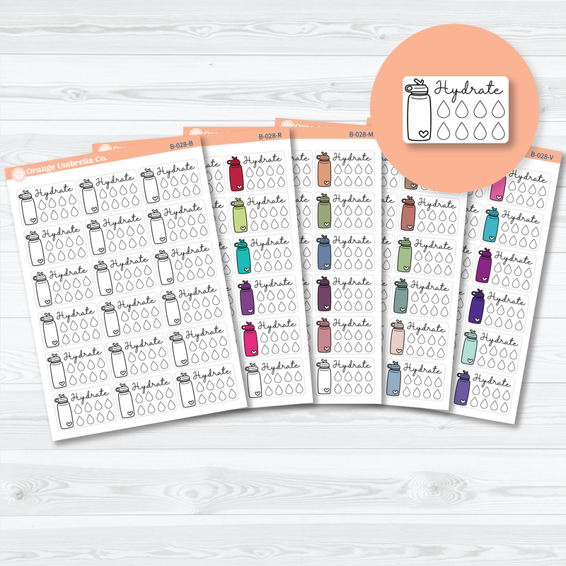 Hydrate/Water - Half Box Tracker Planner Stickers | B-028