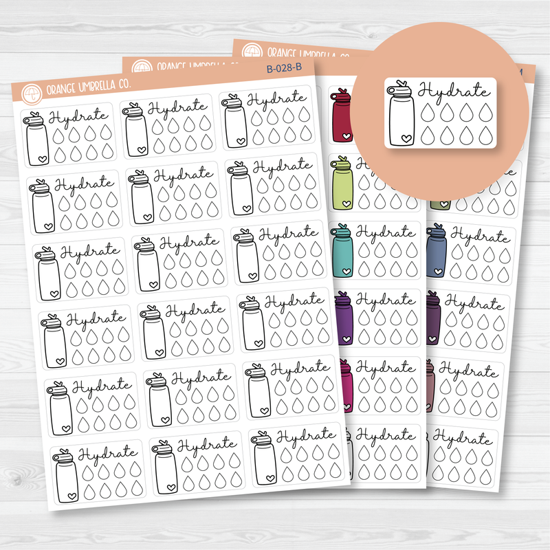 Hydrate/Water - Half Box Tracker Planner Stickers | B-028