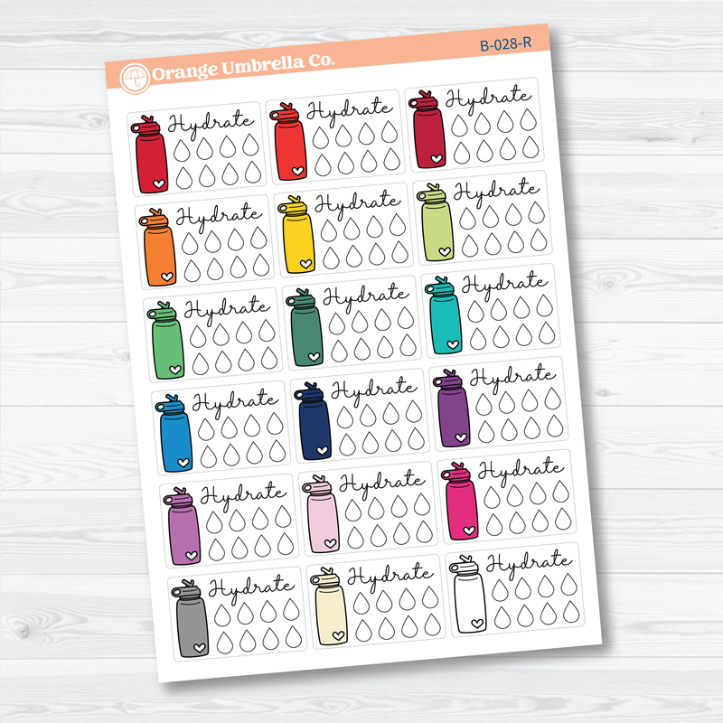 Hydrate/Water - Half Box Tracker Planner Stickers | B-028