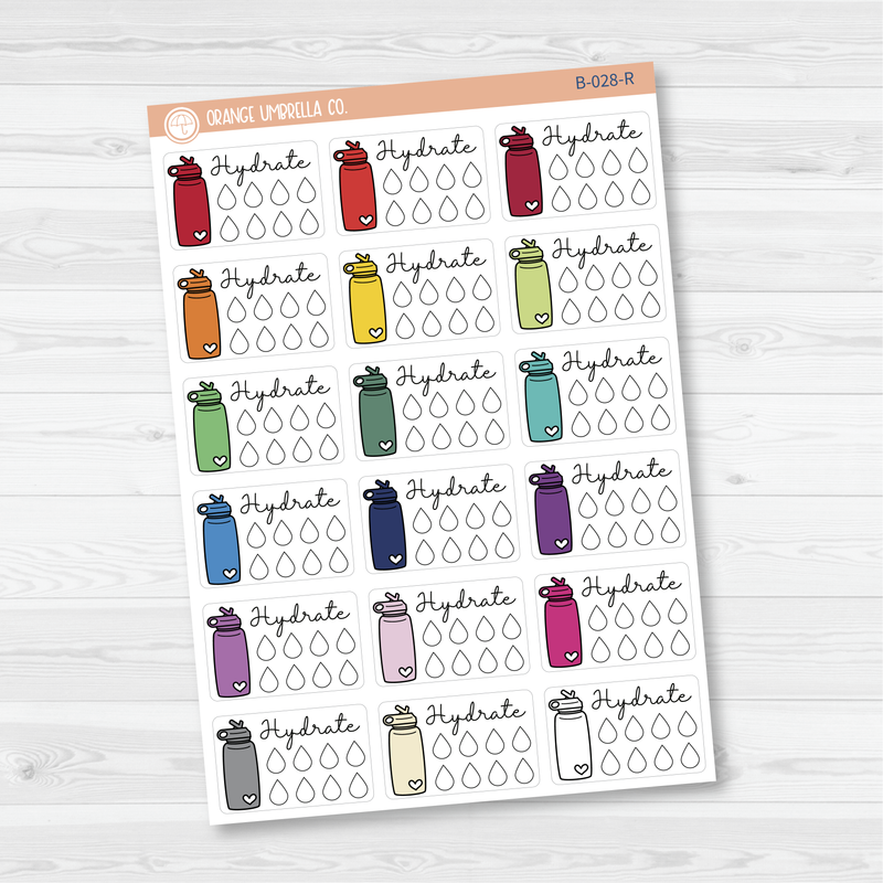 Hydrate/Water - Half Box Tracker Planner Stickers | B-028