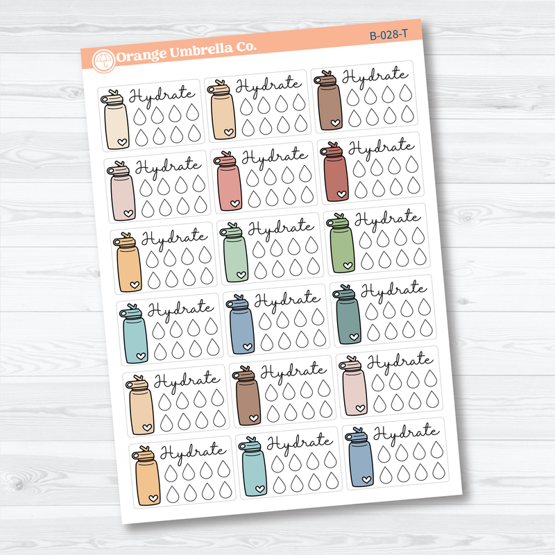 Hydrate/Water - Half Box Tracker Planner Stickers | B-028