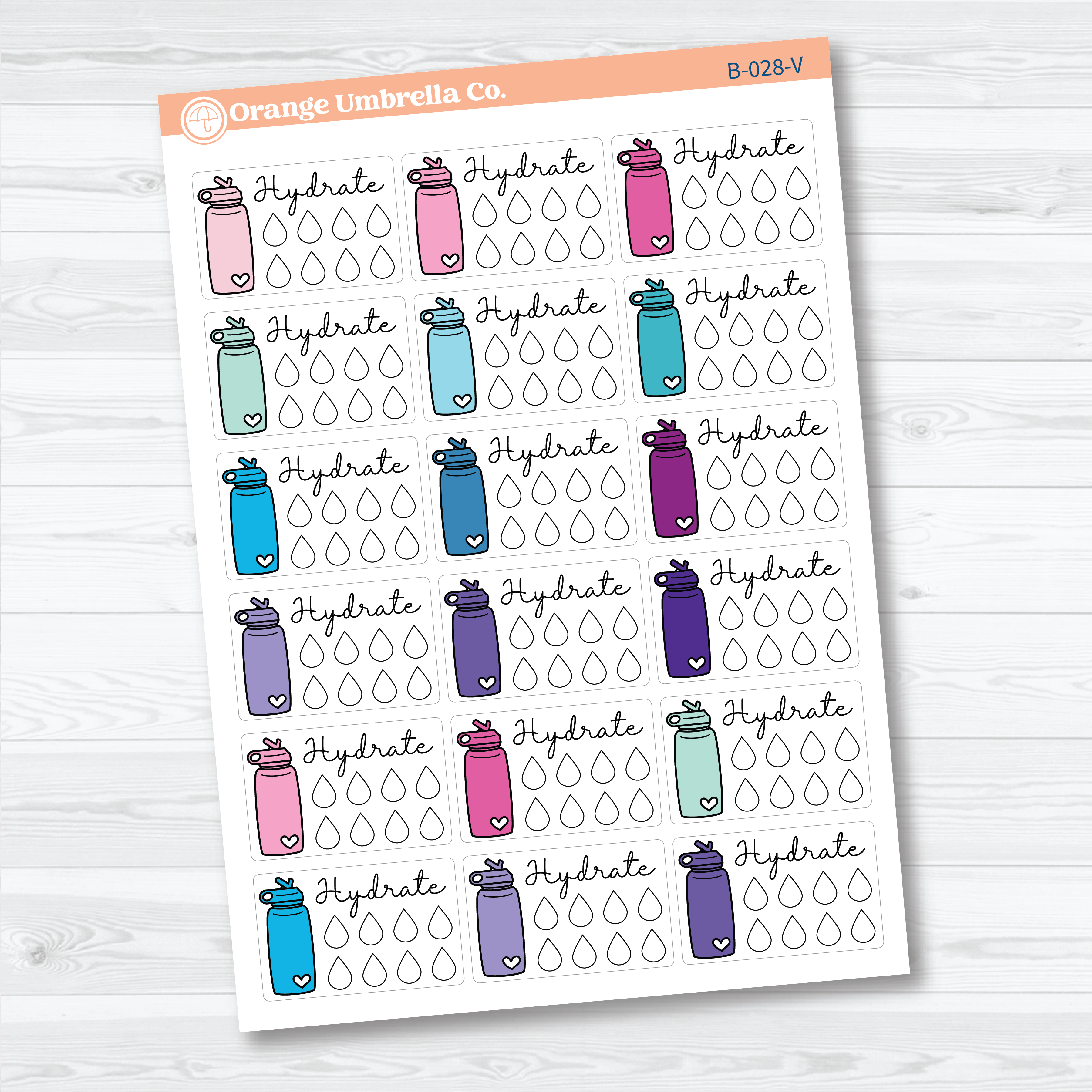 Hydrate/Water - Half Box Tracker Planner Stickers | B-028