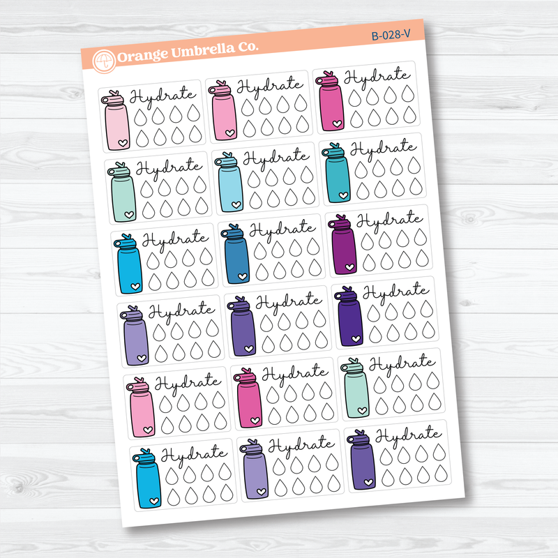 Hydrate/Water - Half Box Tracker Planner Stickers | B-028