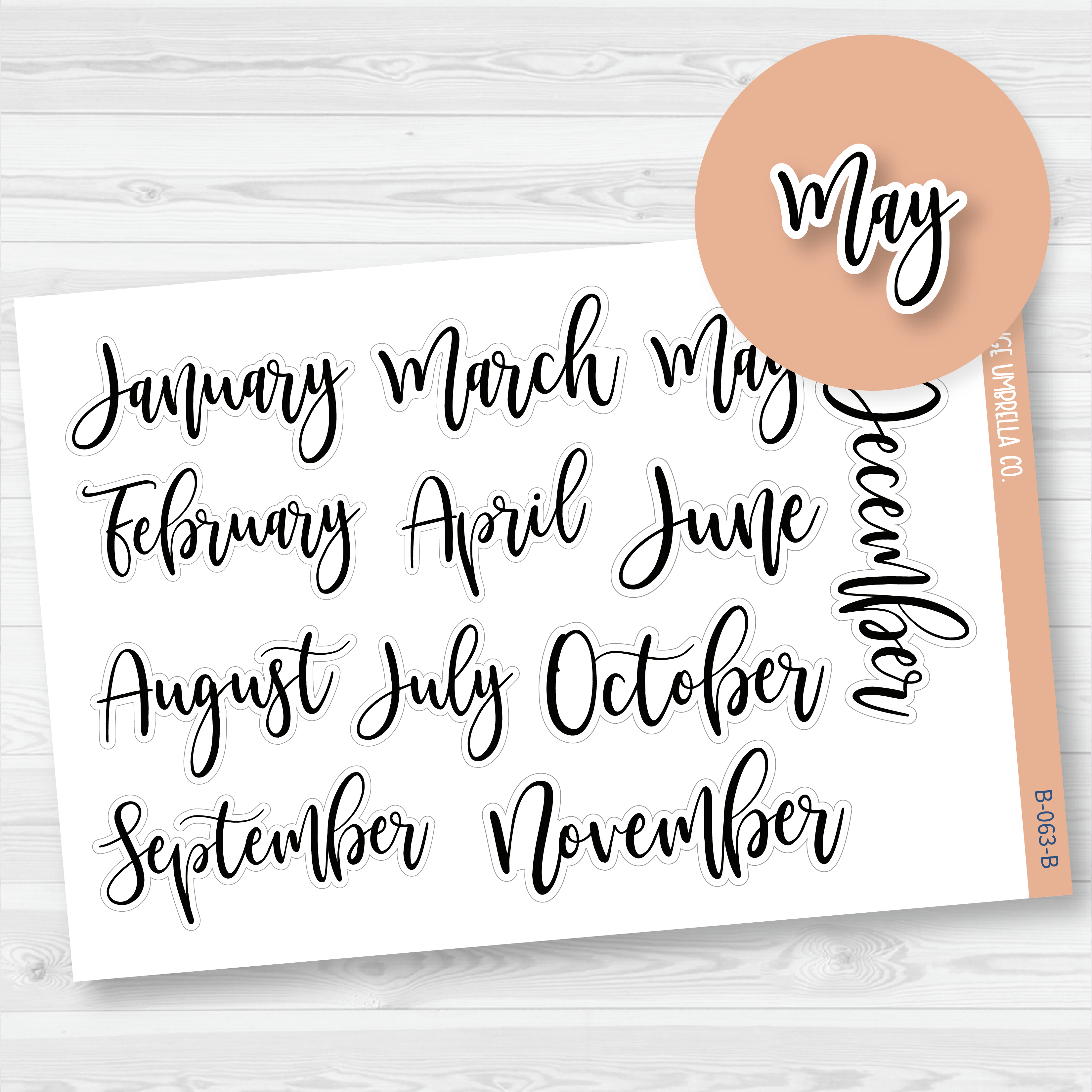 Month Name Header Script Planner Stickers | F2 | B-063-B