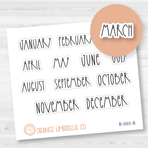Month Name - A5 Plum / Passion / Hobonichi / PP Weeks Monthly Script Planner Stickers | FC12 | B-065-B