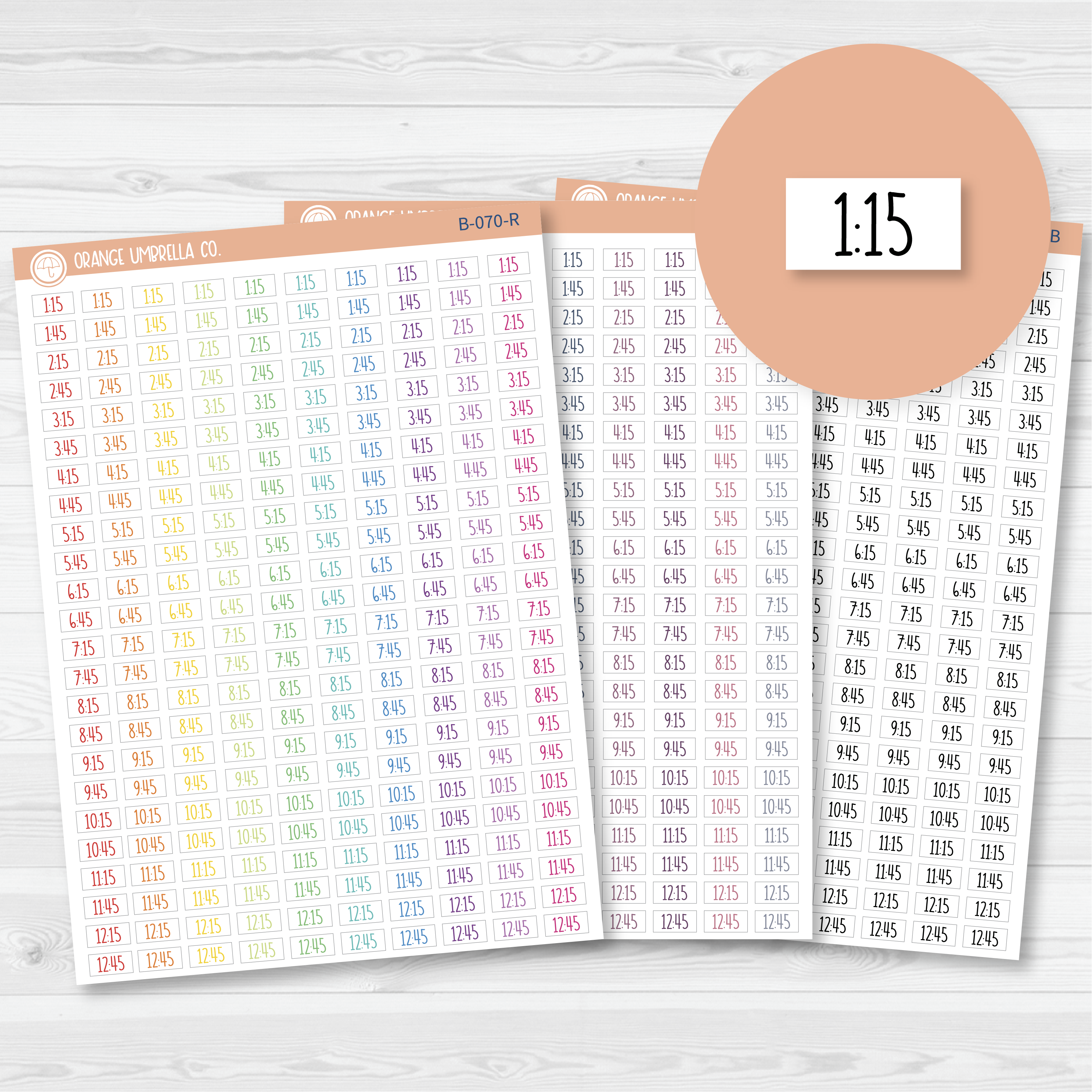 CLEARANCE | Time - Quarter/3-Quarter Hour Script Planner Stickers | F3 | B-070