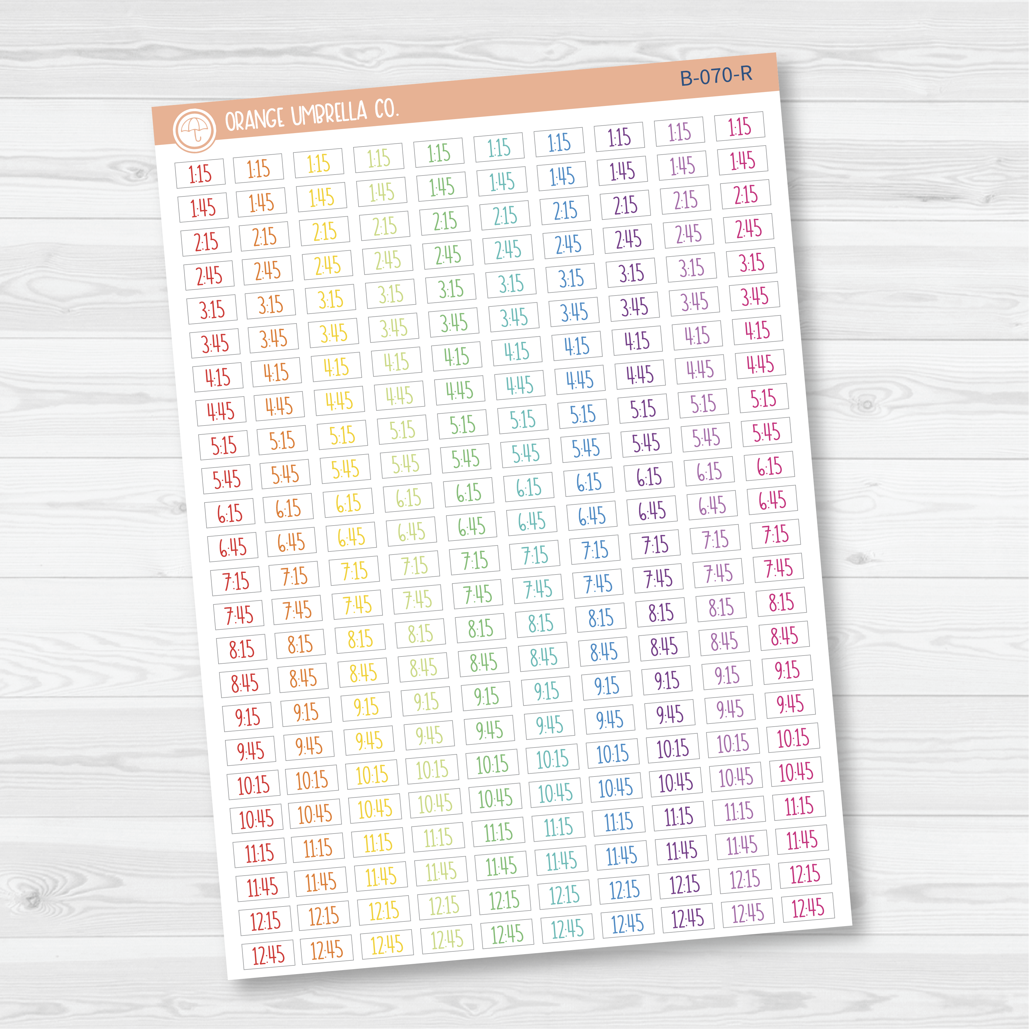 CLEARANCE | Time - Quarter/3-Quarter Hour Script Planner Stickers | F3 | B-070