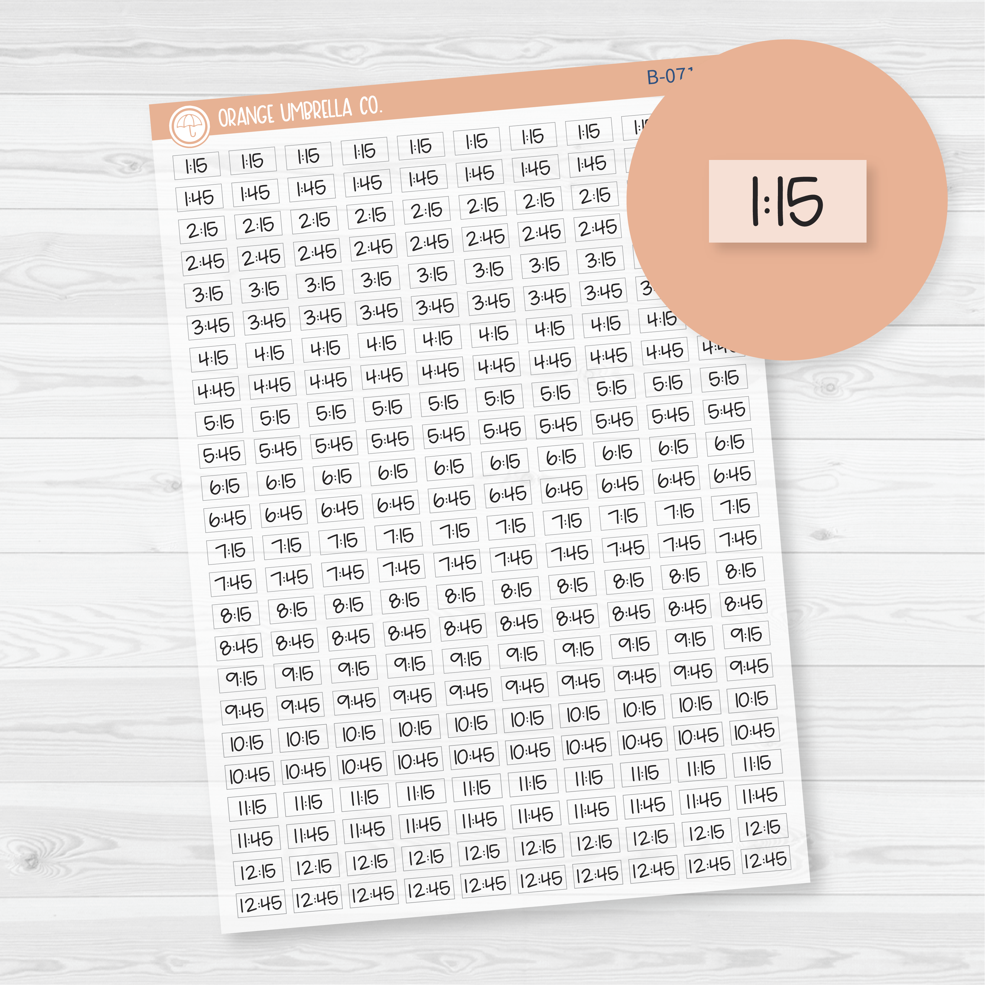 Time - Quarter and 3-Quarter Hour Jen Plans Script Planner Stickers | FJP Clear Matte | B-071-BCM