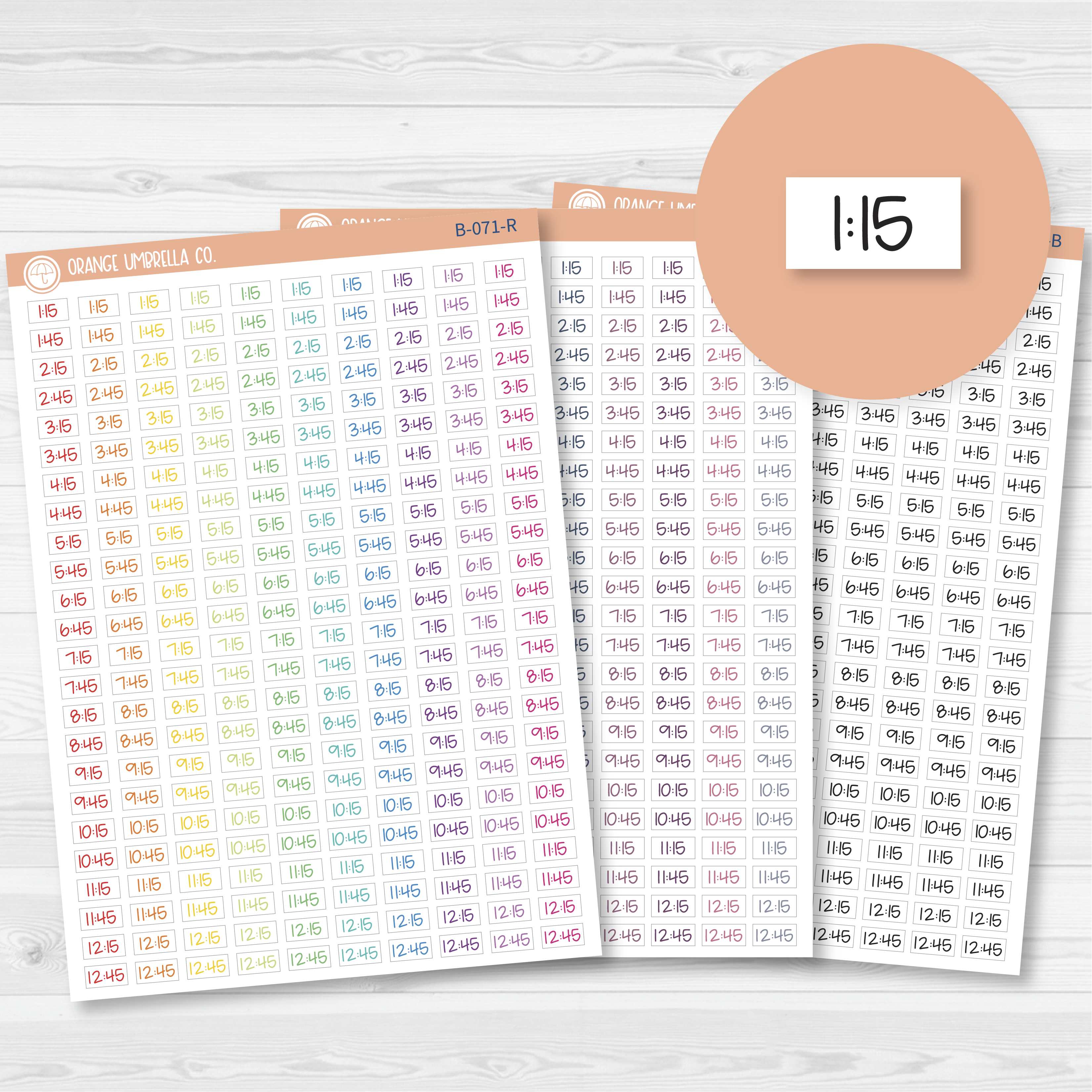 Time - Quarter and 3-Quarter Hour Jen Plans Script Planner Stickers | FJP | B-071