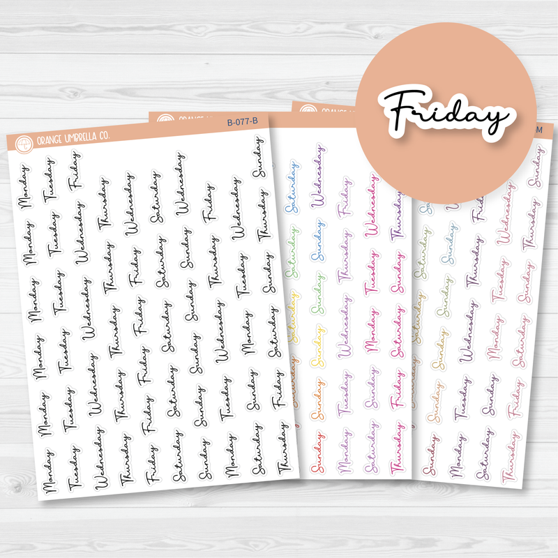 Day of the Week Header Planner Stickers | F5 | B-077