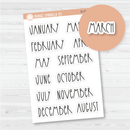 Month Name Mini Script Planner Stickers - 7x9 Plum & A5 Makse Monthly | FC12 Print | B-093-B