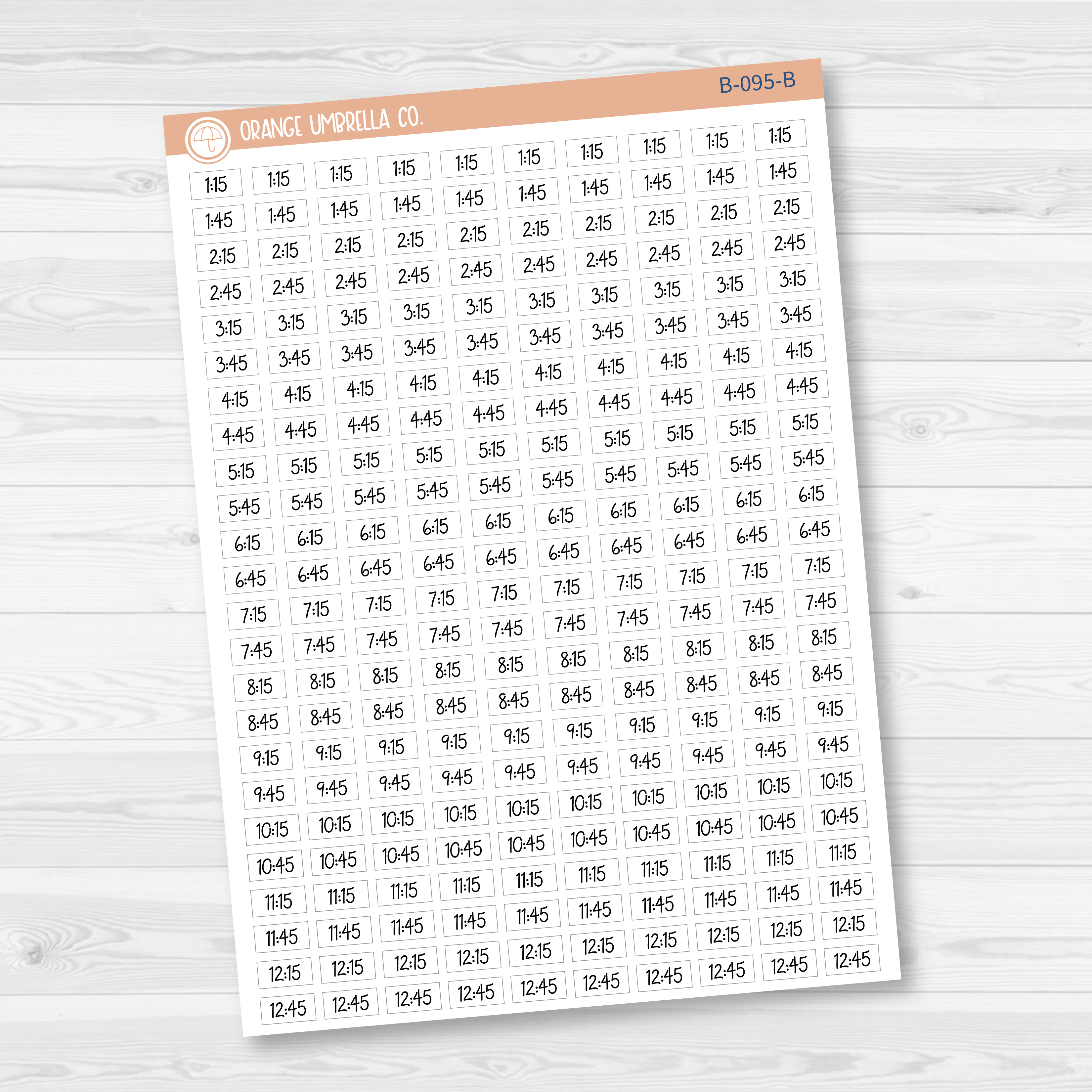 CLEARANCE | Time - Quarter and 3-Quarter Hour Script Planner Stickers | FC12 | B-095