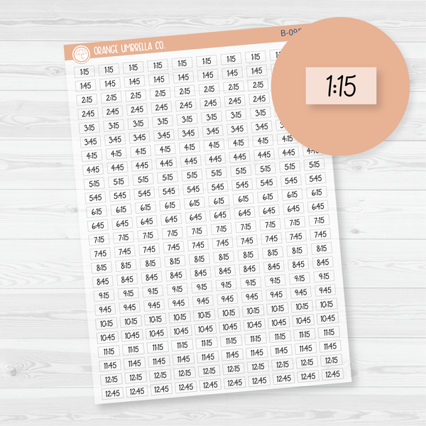 Time - Quarter and 3-Quarter Hour Script Planner Stickers | FC12 Clear Matte | B-095-BCM