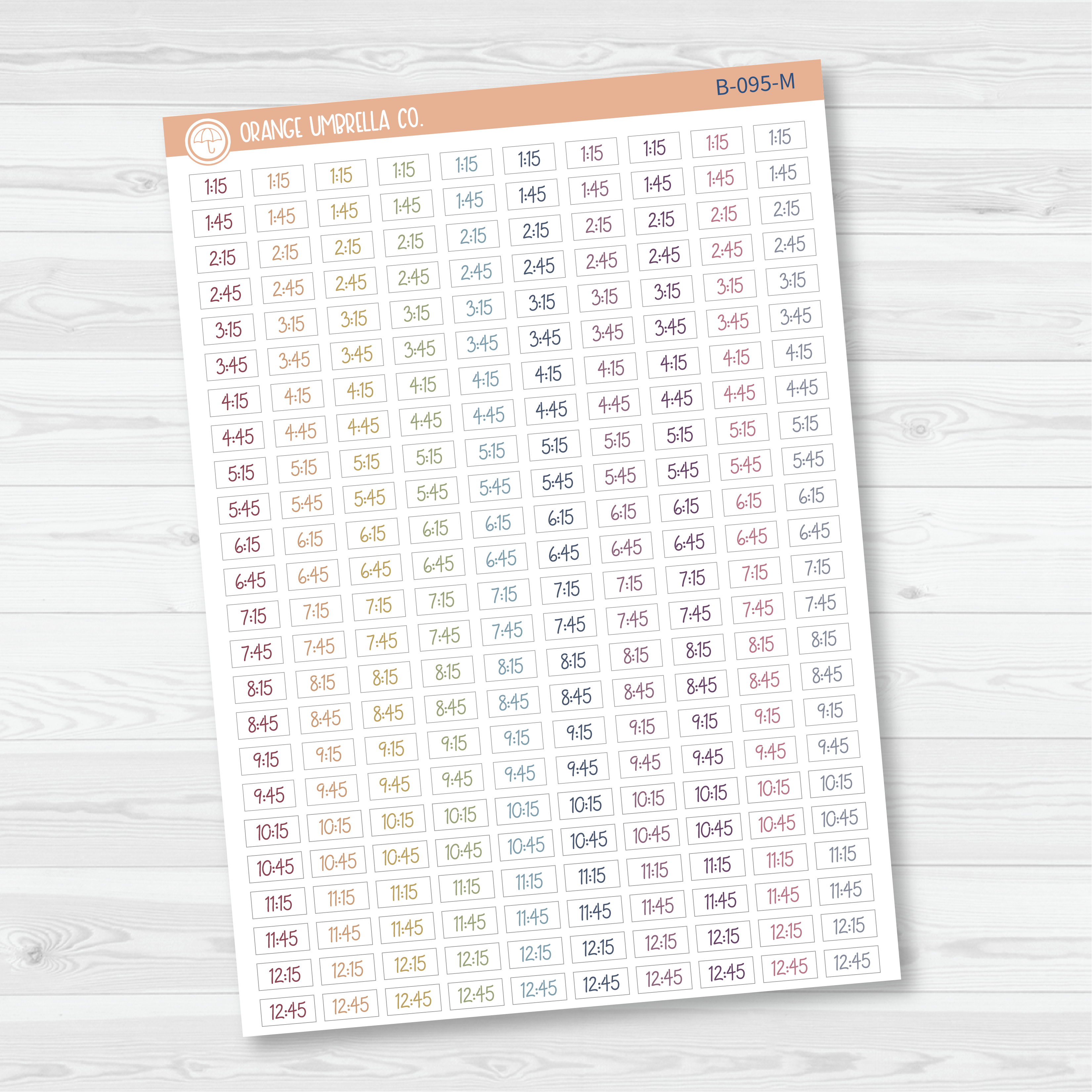 CLEARANCE | Time - Quarter and 3-Quarter Hour Script Planner Stickers | FC12 | B-095