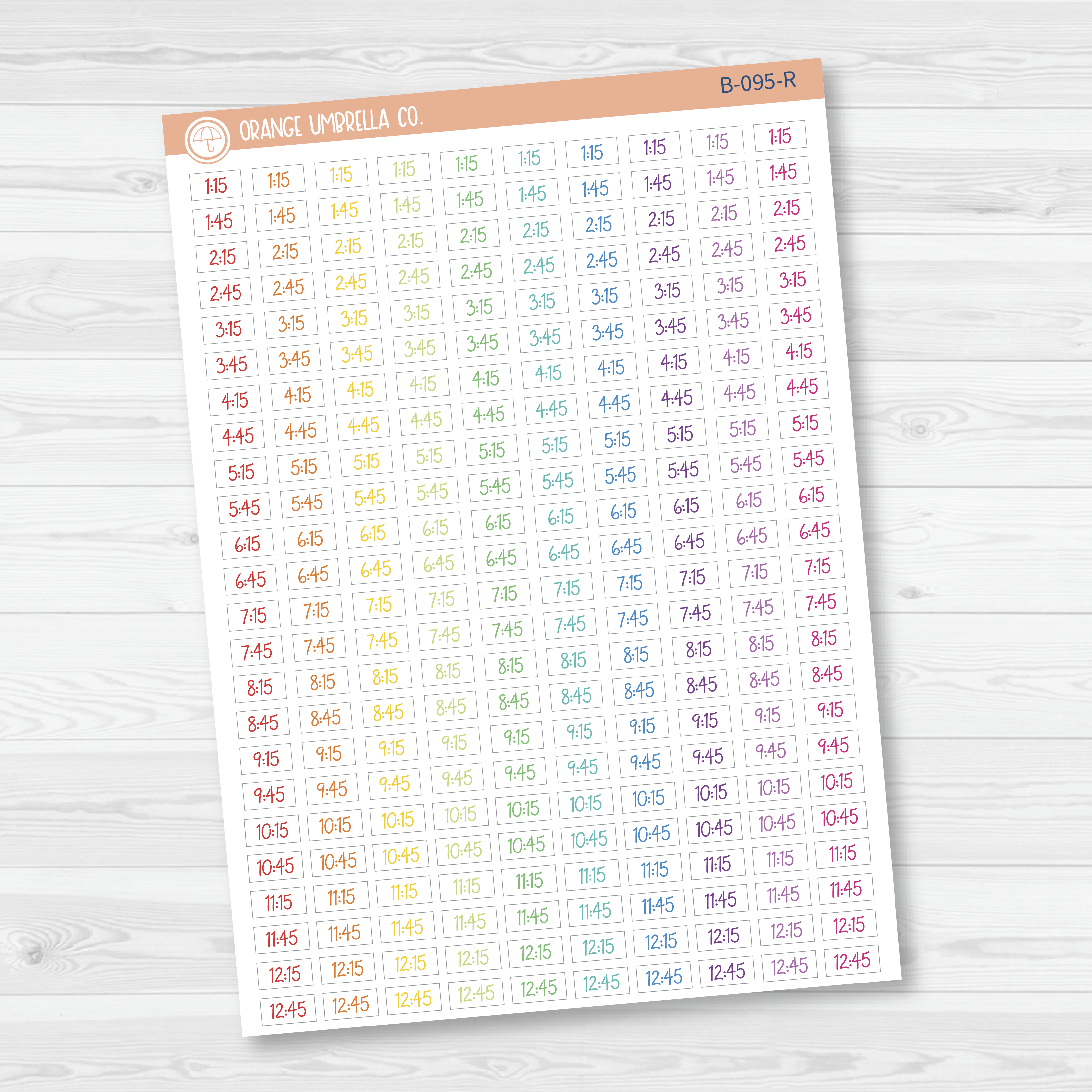 CLEARANCE | Time - Quarter and 3-Quarter Hour Script Planner Stickers | FC12 | B-095
