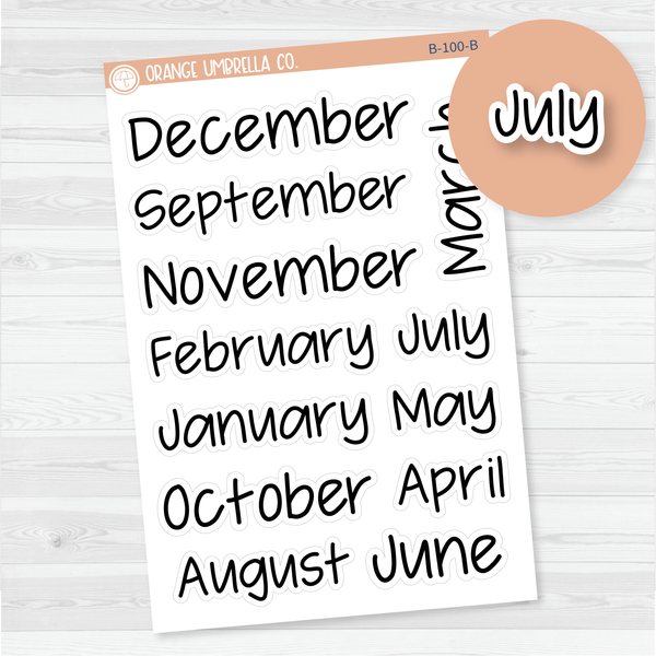 Month Name Header Jen Plans Script Planner Stickers | FJP | B-100-B