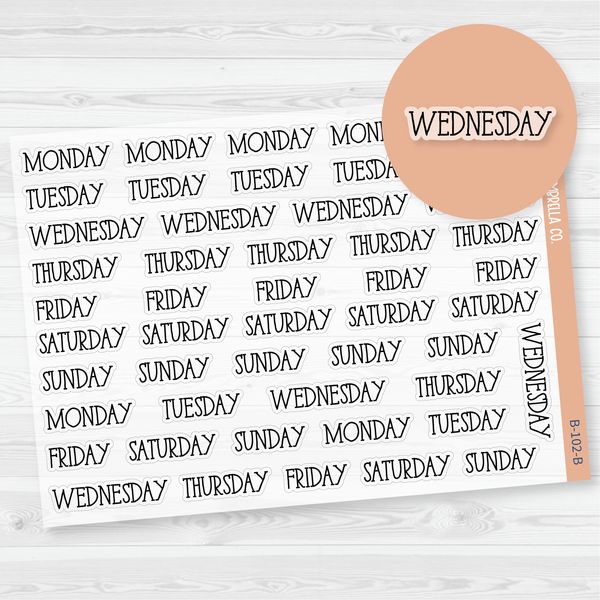 Day of the Week Header Script Planner Stickers | FC11 Clear Matte | B-102-BCM