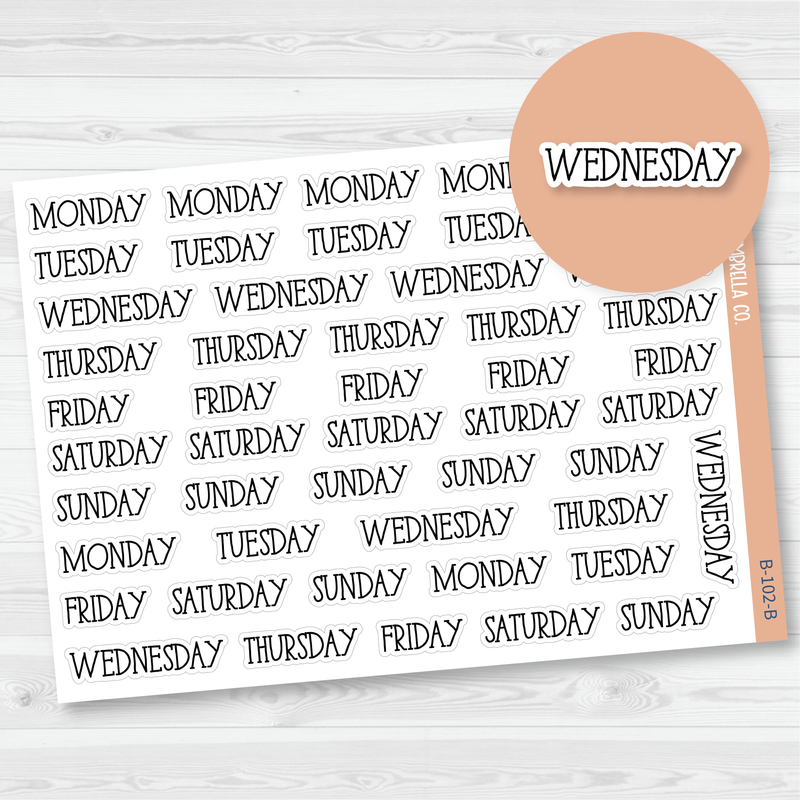 Day of the Week Header Script Planner Stickers | FC11 | B-102-B