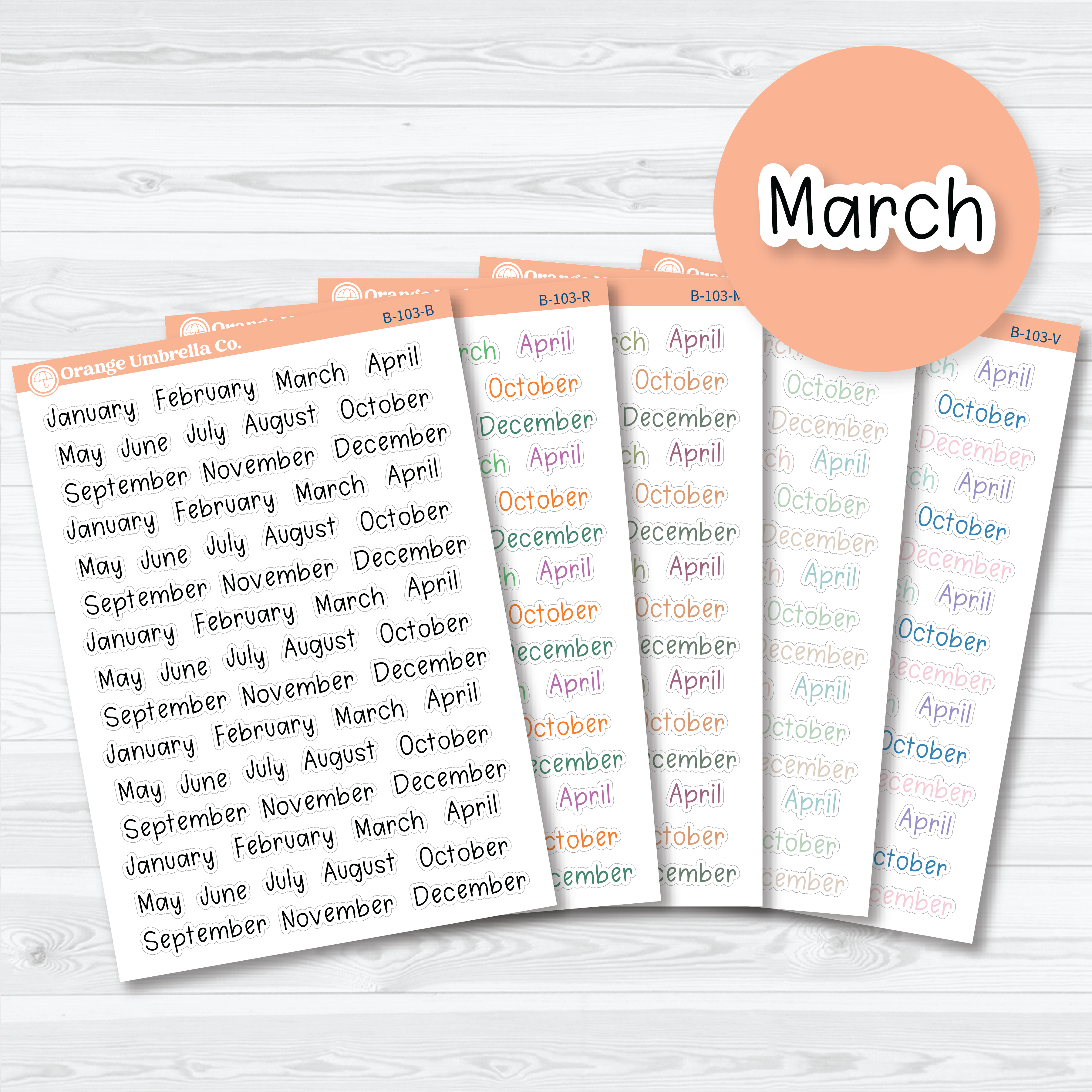 Months Planner Stickers | Tiny Julie’s Plans Month Stickers | B-103