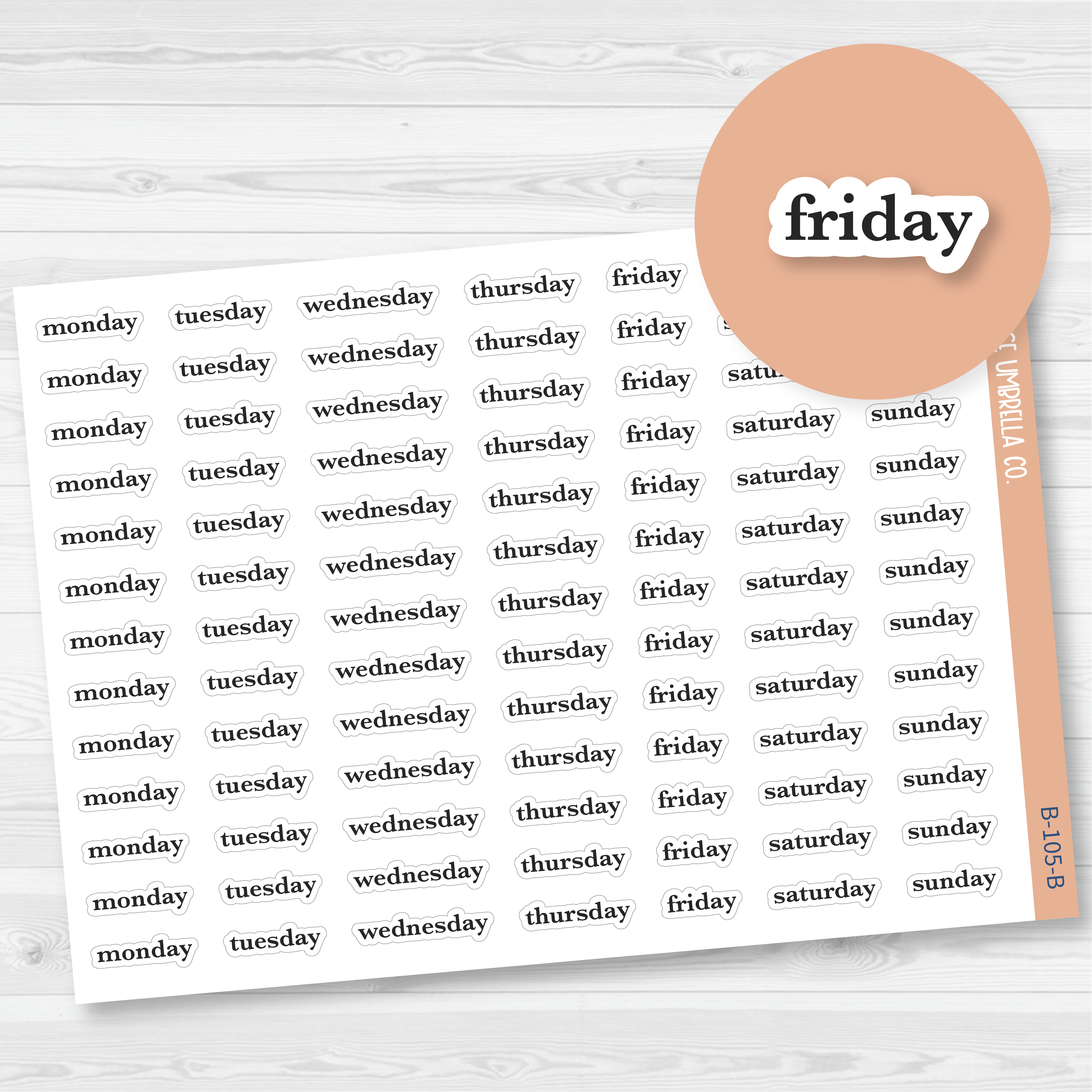 CLEARANCE | Day of the Week Header Script Planner Stickers | B-105-B