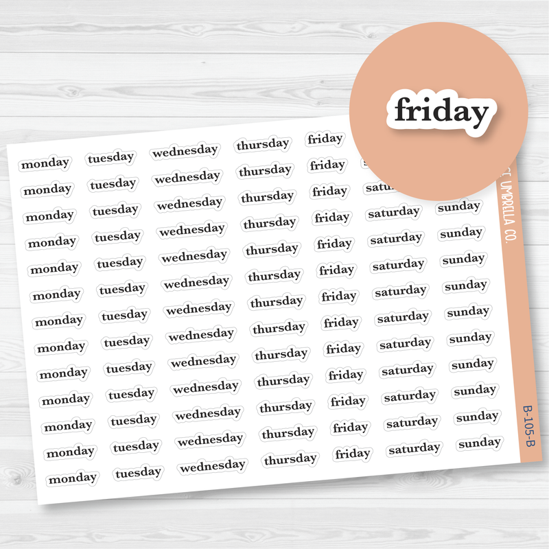 Day of the Week Header Script Planner Stickers | B-105-B