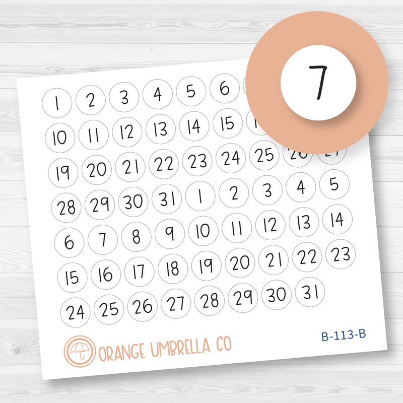 White Circle Date Dot Julie's Plans Font Planner Stickers, Date Numbers Planner Stickers, JF (B-113-B)