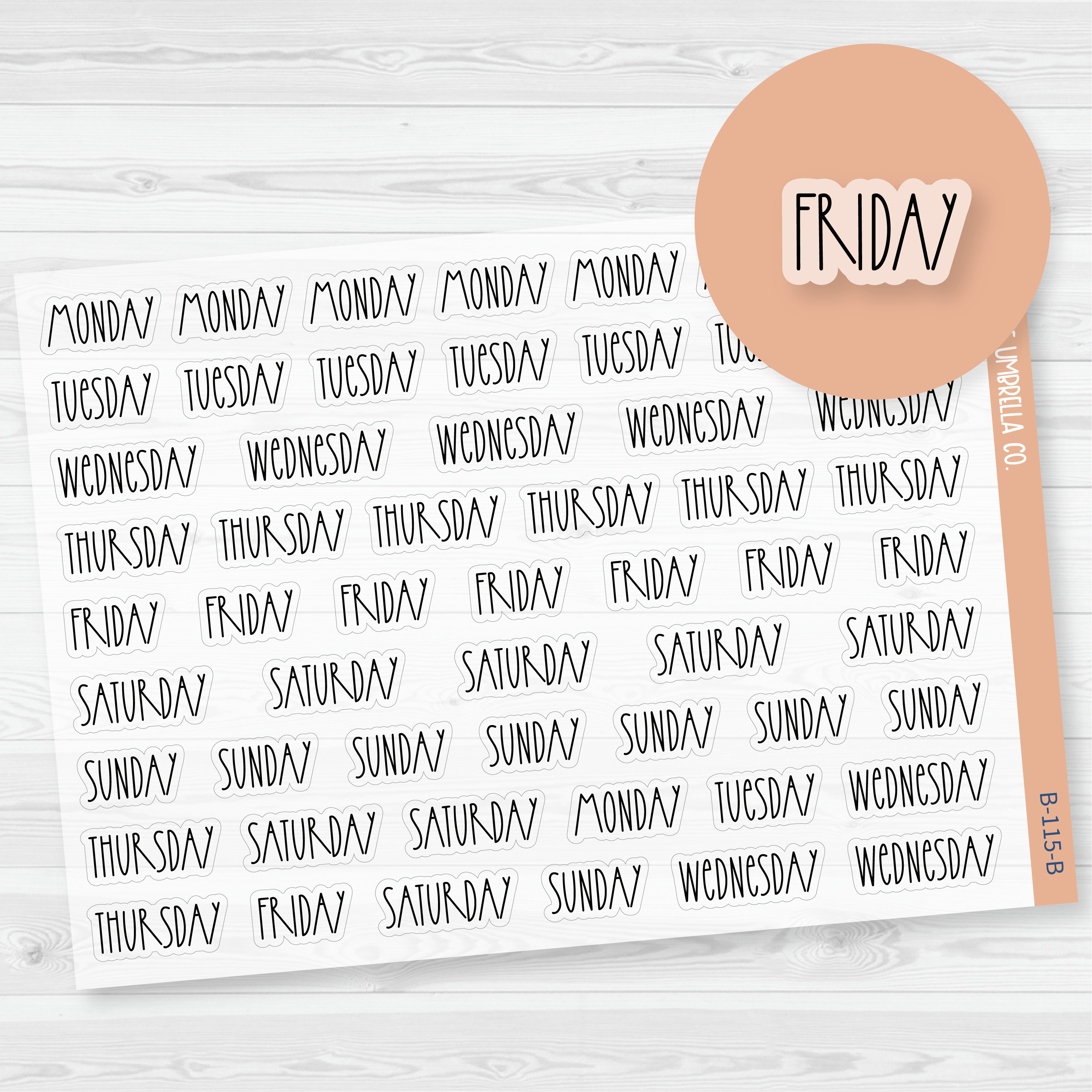 CLEARANCE | Days of the Week Stickers | Script Planner Headers | FC12 Clear Matte | B-115-BCM