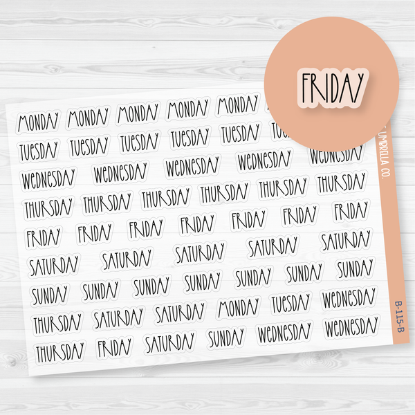 Day of the Week Script Planner Stickers | FC12 Clear Matte | B-115-BCM