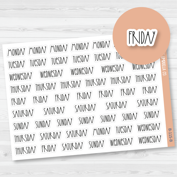 Day of the Week Header Script Planner Stickers | FC12 | B-115-B