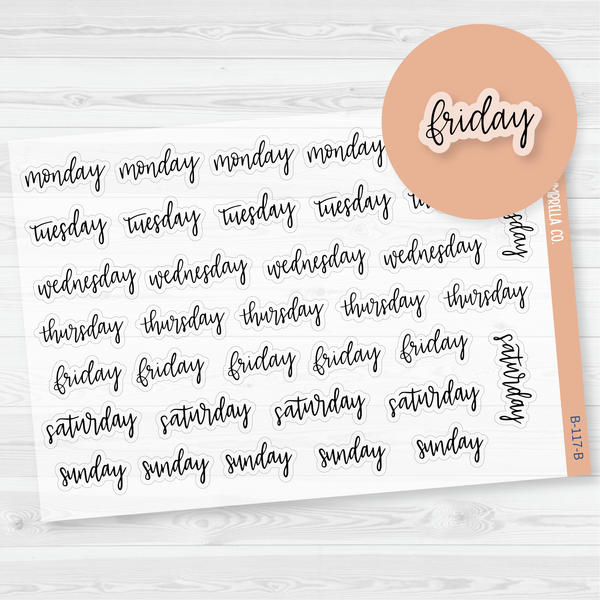Day of the Week Header Script Planner Stickers | F7 Clear Matte | B-117-BCM