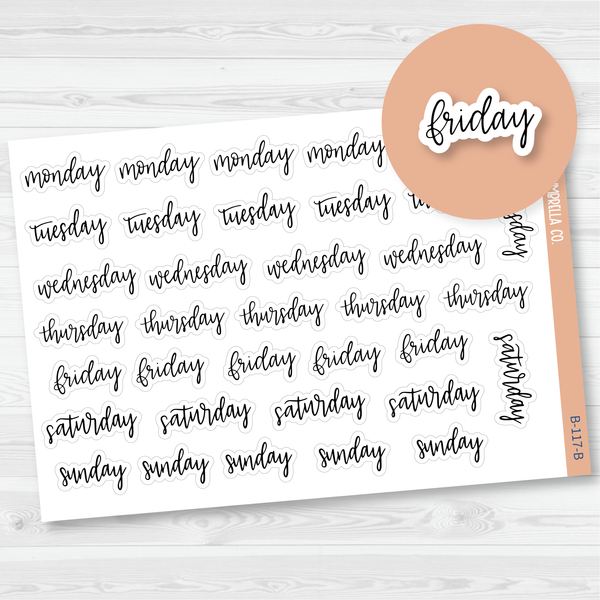 Day of the Week Header Script Planner Stickers | F7 | B-117-B