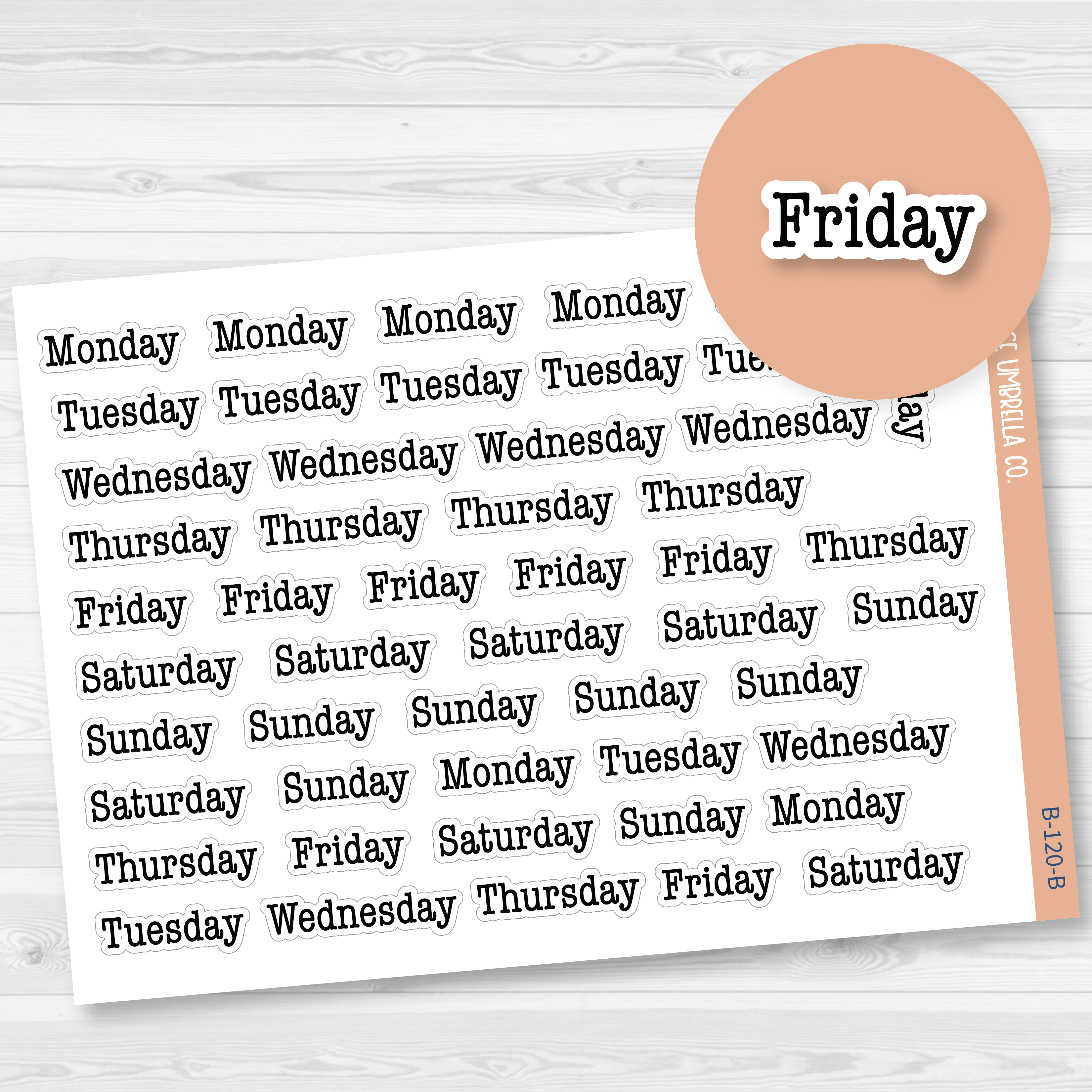 Day of the Week Header Planner Stickers | B-120-B