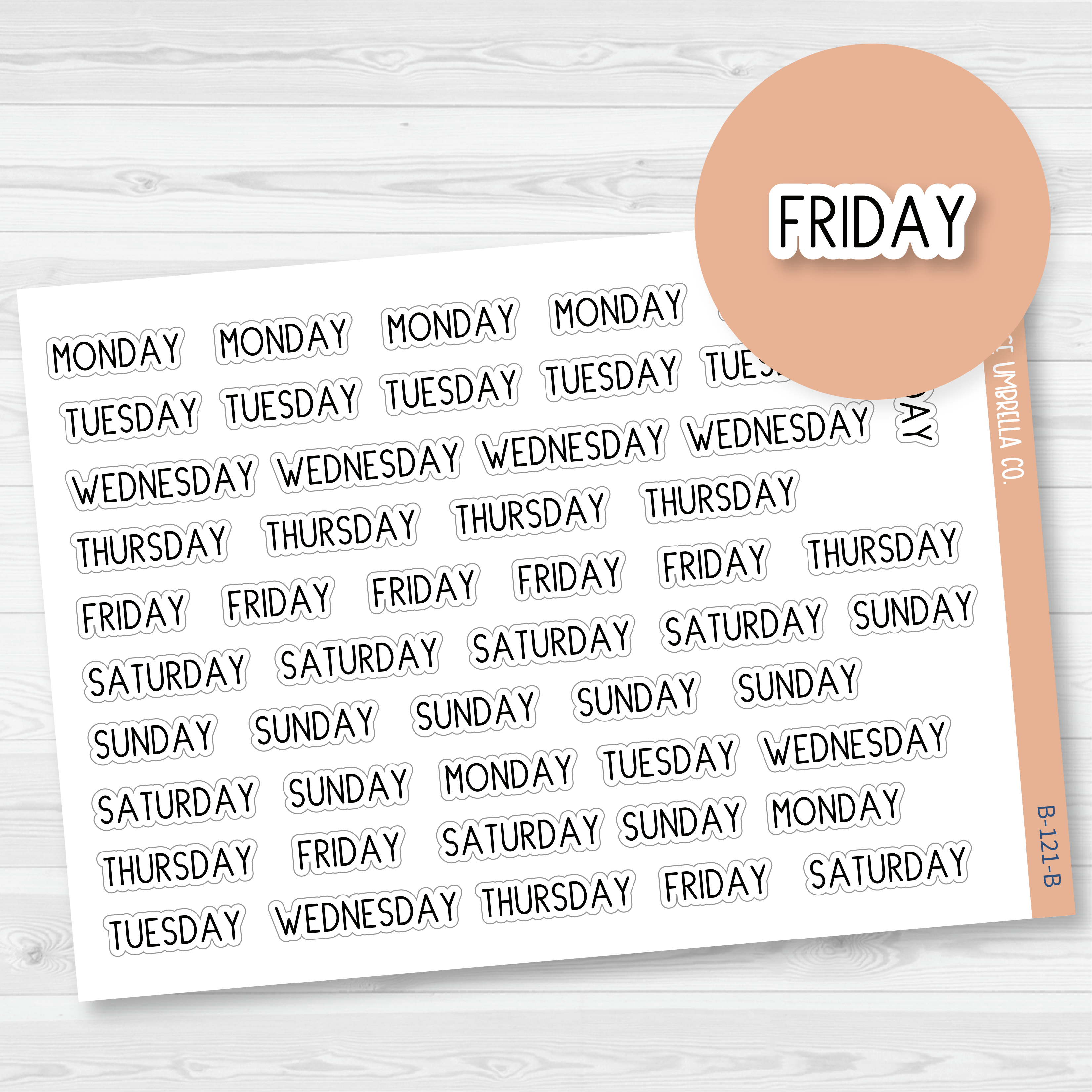 Day of the Week Header Script Planner Stickers | F9 | B-121-B