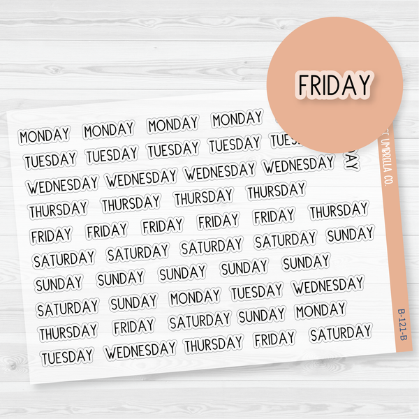 Day of the Week Header Script Planner Stickers | F9 Clear Matte | B-121-BCM