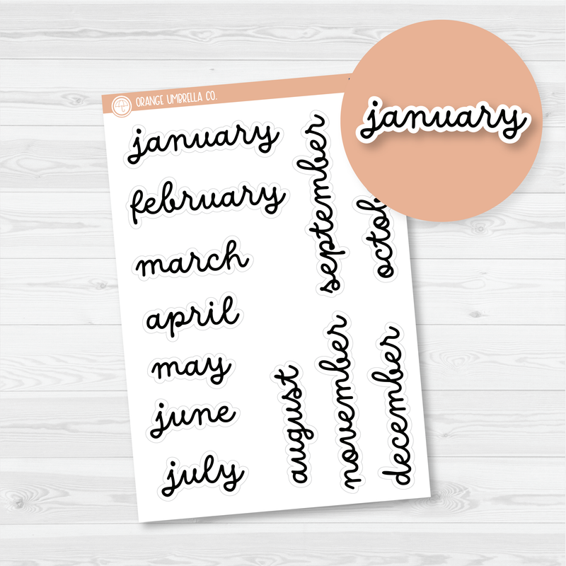 Month Name Planner Stickers - 7x9 Plum Monthly | F16 Script | B-127-B