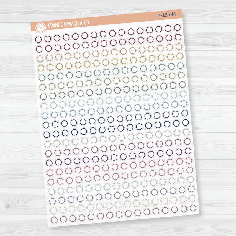 Outline Mini Circle Planner Stickers | Rainbow Clear Matte | B-136-CM
