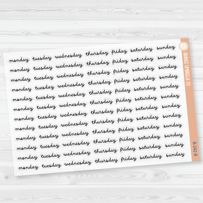 Day of the Week Header Script Planner Stickers | F16 Script |  B-242