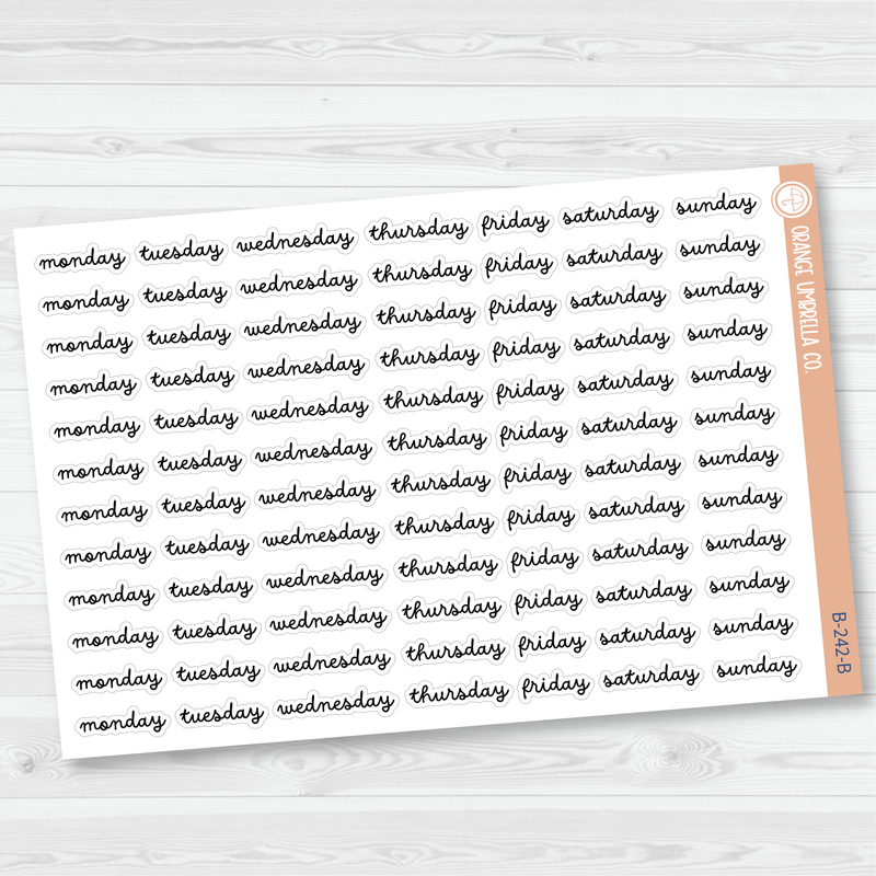 Day of the Week Header Script Planner Stickers | F16 Script |  B-242