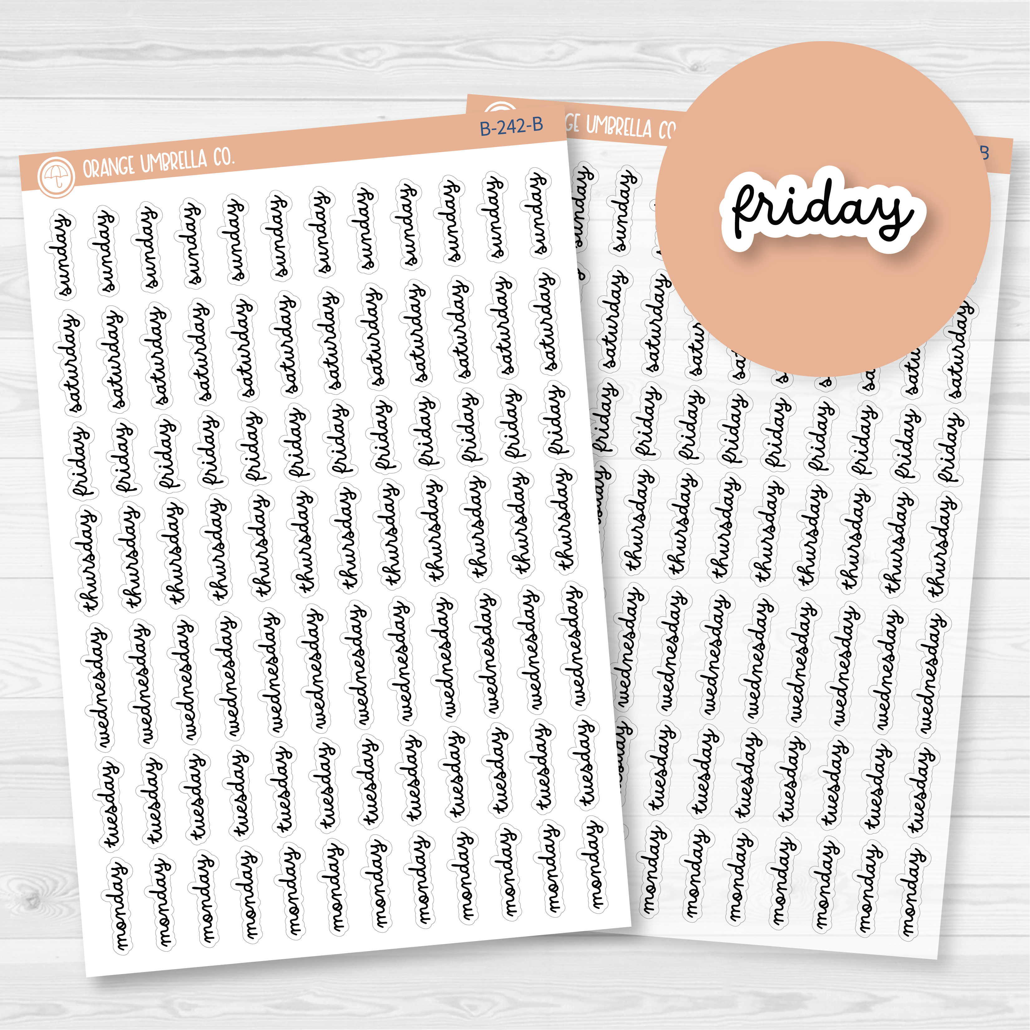 Days of the Week Planner Stickers | Script Weekday Headers | F16 | B-242