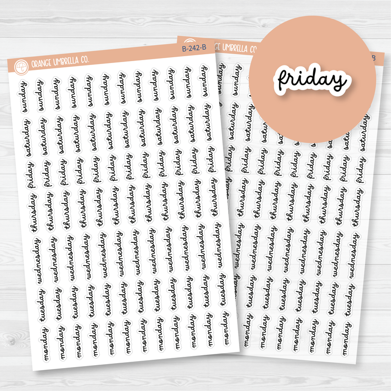 Day of the Week Header Script Planner Stickers | F16 Script |  B-242