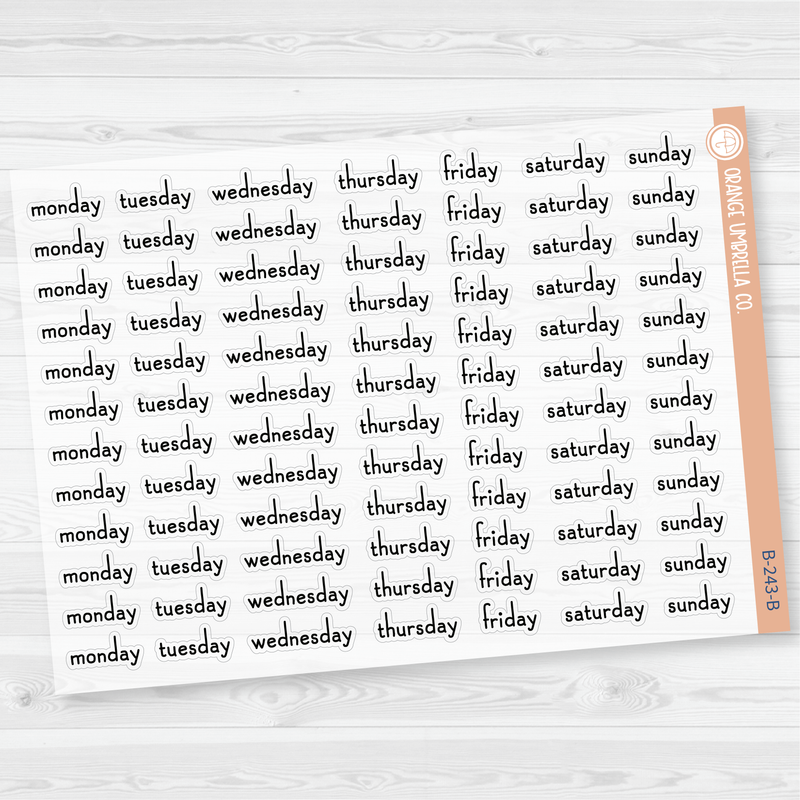 Day of the Week Header Script Planner Stickers | F16 Print |  B-243