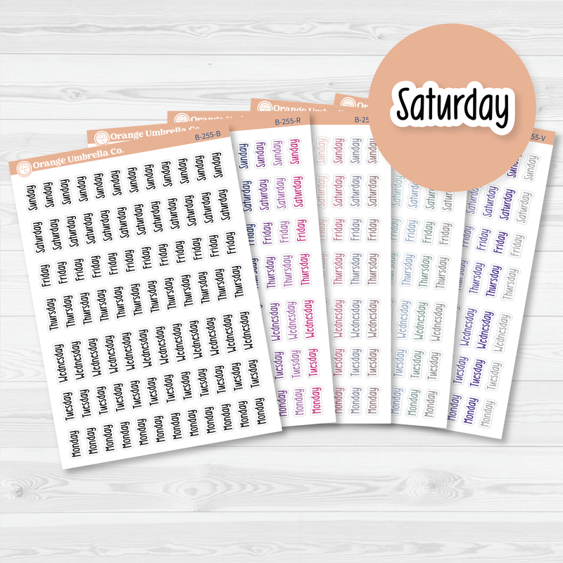 Days of the Week Labels | Weekly Planner Stickers | F18 Print | B-255