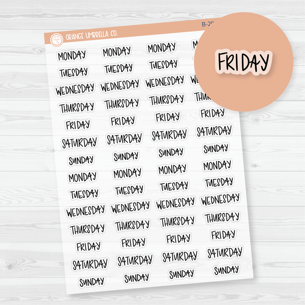 Day of the Week Header Planner Stickers | F7 Clear Matte | B-291-BCM