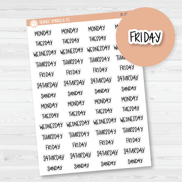 Day of the Week Header Script Planner Stickers | F7 | B-291-B