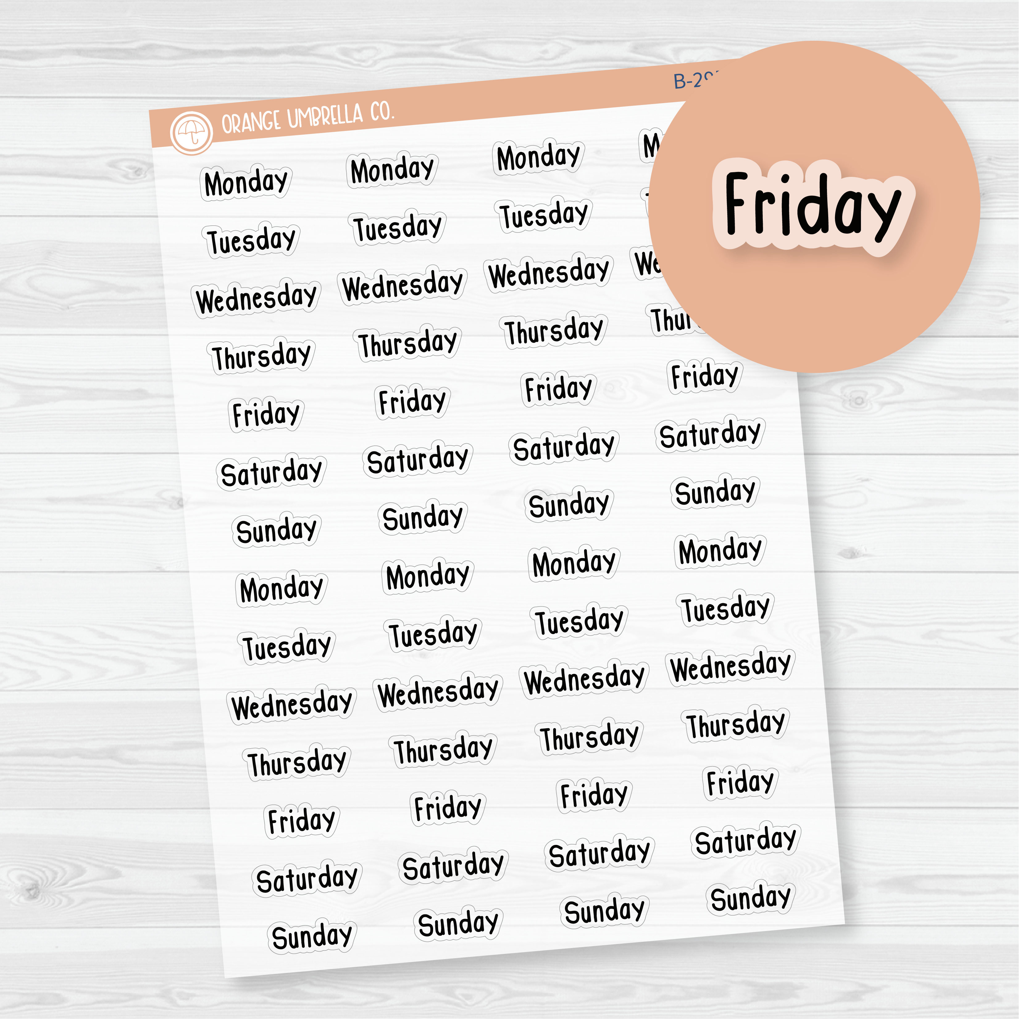 CLEARANCE | Day of the Week Header Saray Plans Script Planner Stickers | FSP Clear Matte | B-295-BCM
