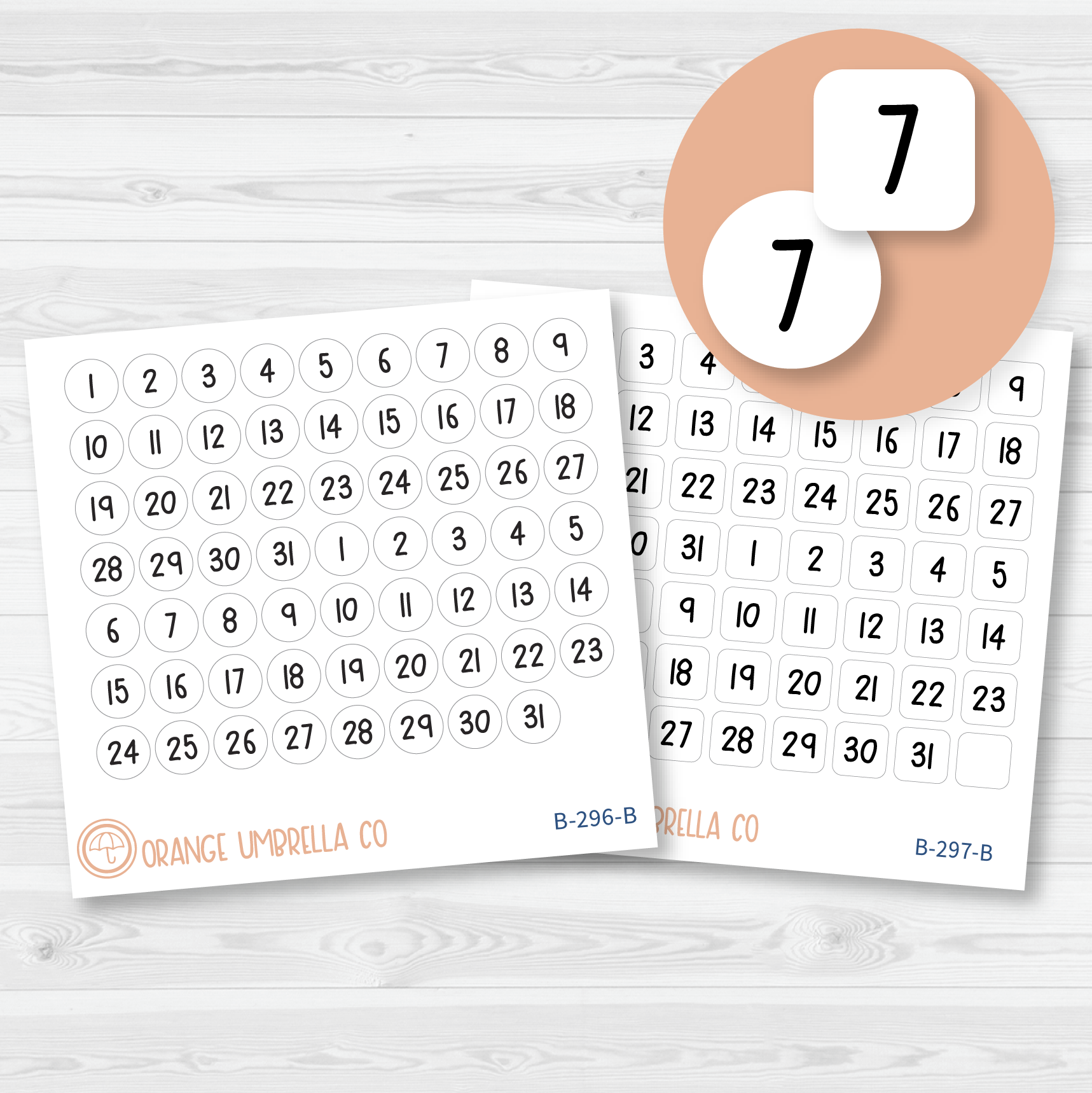 CLEARANCE | White Date Dot Planner Stickers | Circle or Square Date Numbers | FSP | B-296-297