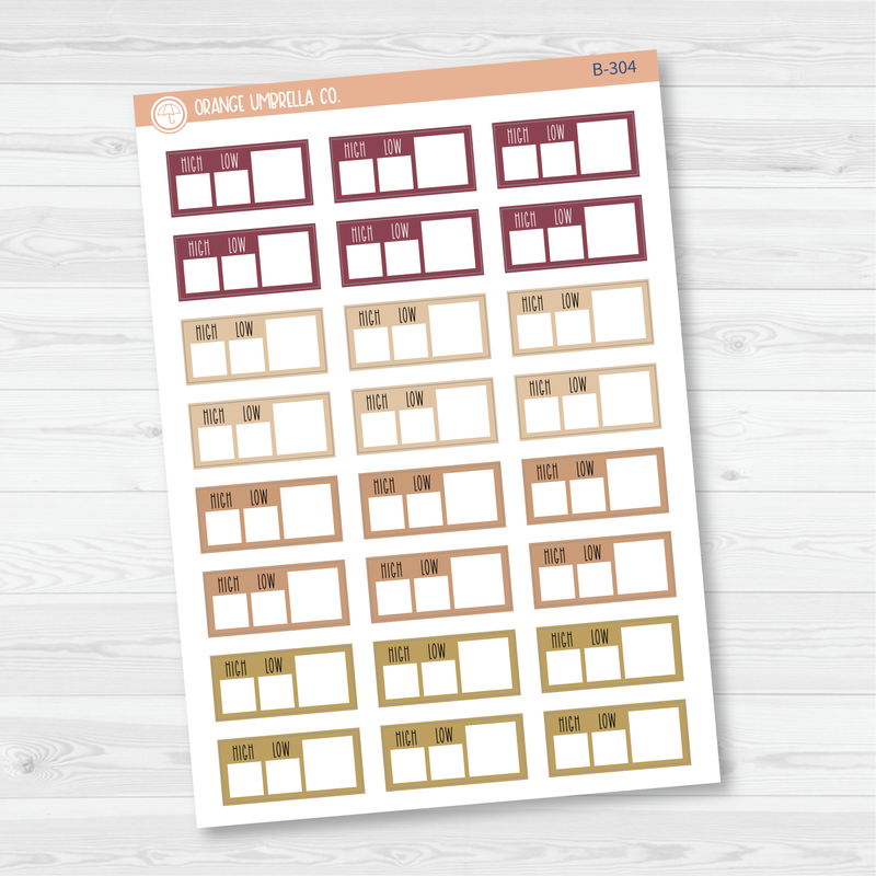 Hobonichi Cousin Weather Tracker Planner Stickers | Muted | B-304-B-306